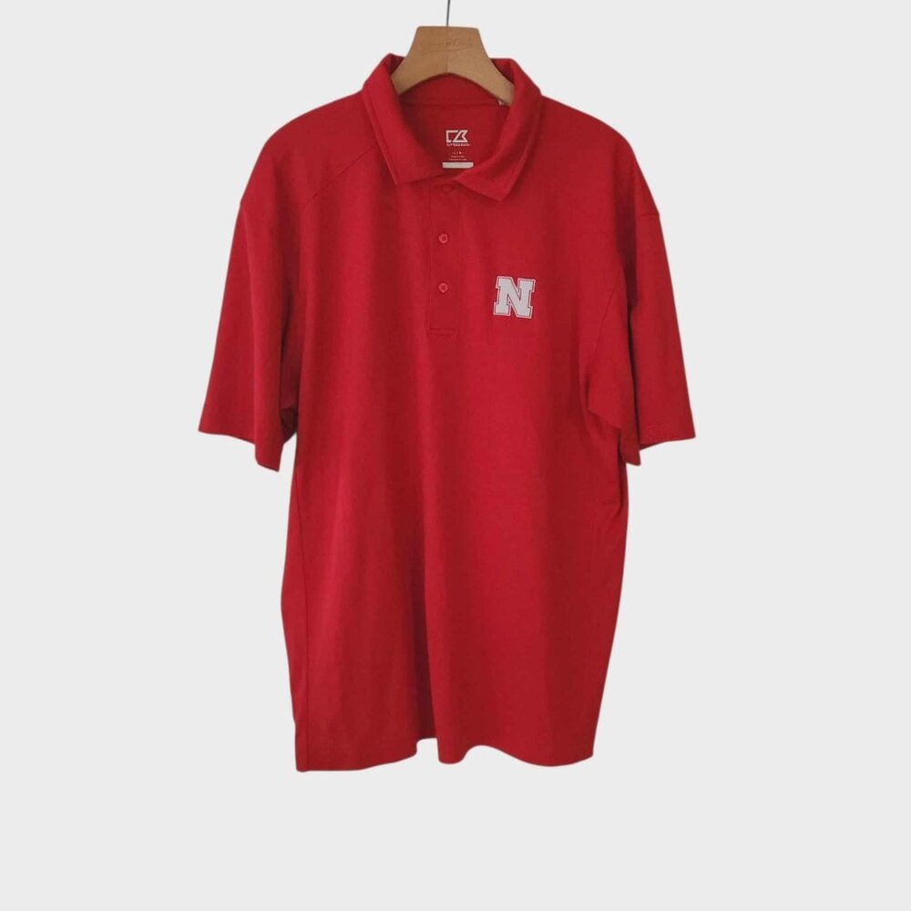 Nebraska Cornhuskers Polo Shirt Cutter & Buck Red Short Sleeve Large‎ NEW NWOT